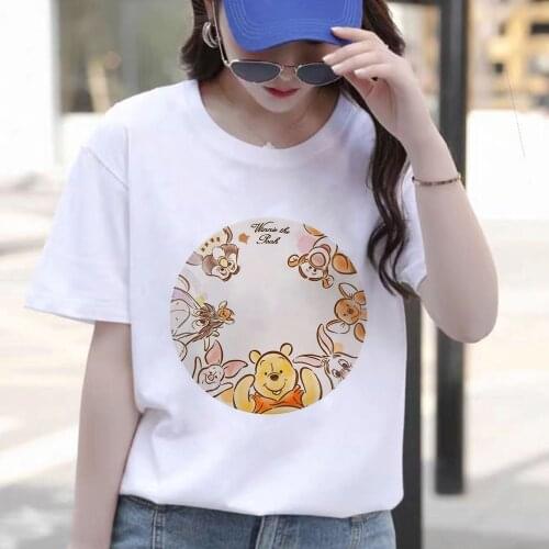 Fashion New Women T Shirt Summer Short Sleeve Casual White Loose O-neck Tshirts Winnie the Pooh Disney Cartoon Kawaii Tee Tops