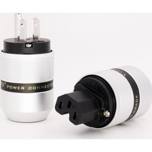 One pair Rhodium Plated US AC Power Plug pure Copper US plug & IEC for DIY power cable