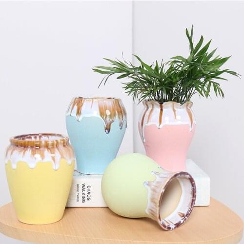 Wholesale Promotion Glazed Surface Flower Pots Ceramics Colorful Flower Vase Home Decoration Fairy Garden Ornaments Desk Decor