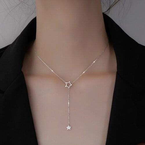 Women Girls Star Clavicle Necklace Shining Rhinestone Tassel Y Shape Necklace Clavicle Chain Sweet Adjustable Necklace