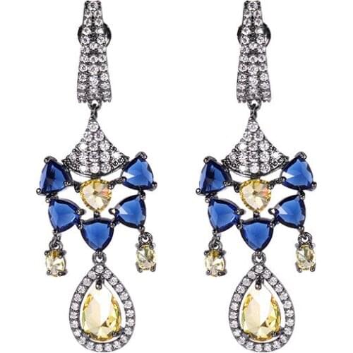 Retro Fashion Gun Black Sexy Earrings Blue Gem South Korea New Party Dating Wild Simple Bohemian Drop Ear Jewelry Female