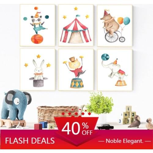 Christmas Canvas Painting Circus Animal Bear Rabbit Panda Show Wall Art Nordic Posters And Pictures For Baby Kids Home Decor