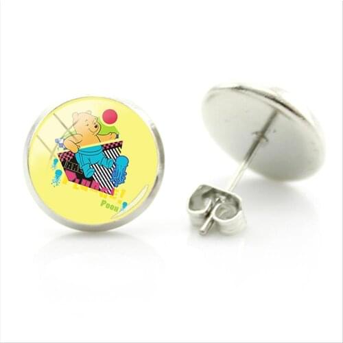 Disney Mickey Minnie Pattern Earrings Mickey Mouse Donald Duck Picture Earrings Glass Cabochon Fashion Style Jewelry