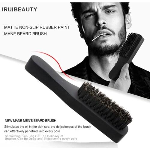 MenS Rubber Paint Beard Brush Bristle Beard Comb Solid Wood Handle Beard Styling Facial Cleaning Tools High-End Comb Hair Brush