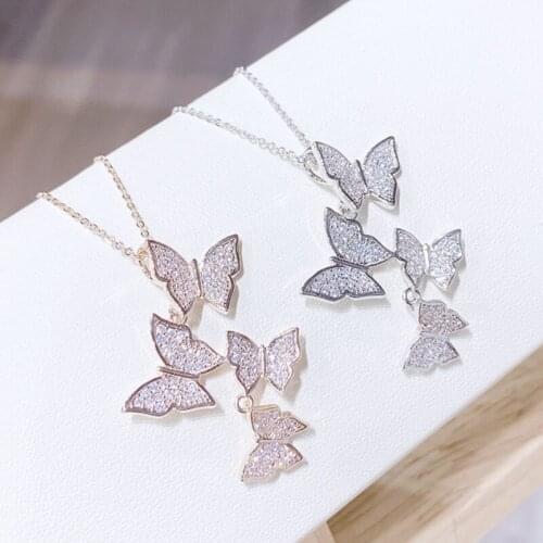 Showfay Zircon Small Butterfly Pendant Necklace Exquisite Small Shiny Elegant Chain Fashion Jewelry for Women