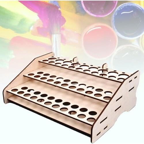 74 Holes Wood Acrylic Paints Rack Artist Supply Paint Rack Stand with Mark Pen Storage Rack Pigment Rack 3 Layers