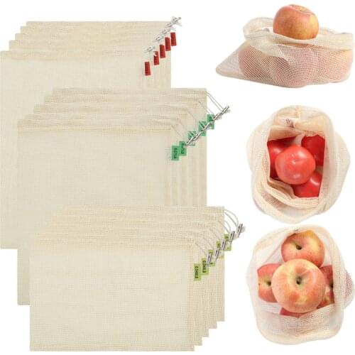 Fruit and vegetable bag Reusable Produce Bags - 100% Organic Cotton Mesh Bags - Eco-Friendly, Bio-degradable Kitchen storage