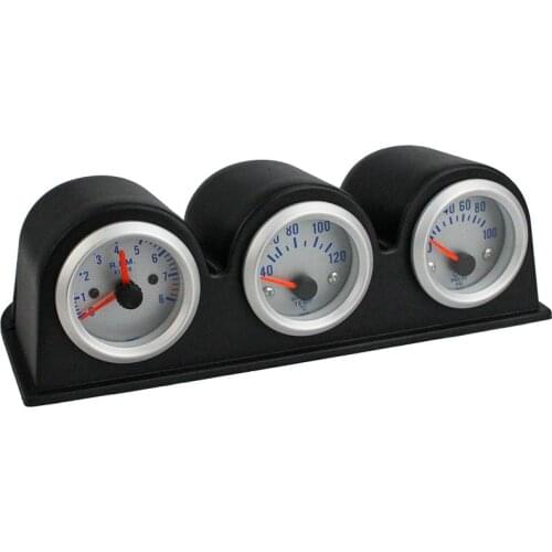 52mm 2" 3-In-1 Kit Car Gauge Tachometer+Water Temperature+Oil Press Gauges Black Holder Car Meters Triple Dashboard