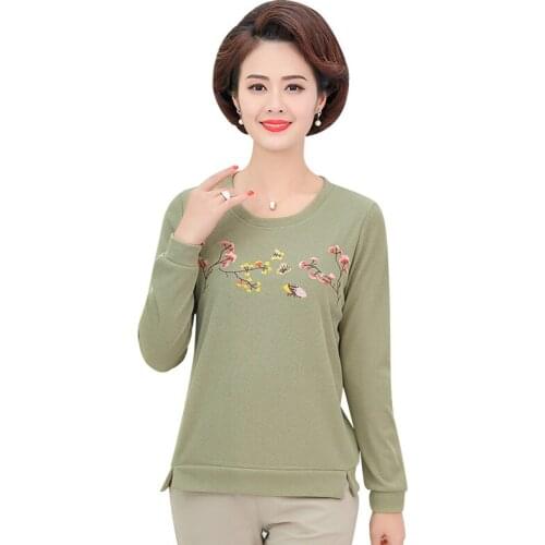 Autumn Tee Middle Aged Women O-Neck Plum Printed Long Sleeve T-Shirt Mother Tops Casual Plus Size 5XL 4XL 2021 New Clothes
