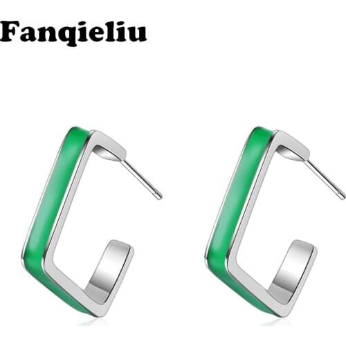 Fanqieliu 925 Sterling Silver Earrings Girl Birthday Gift Fashion Green Square C Push-back Stud Earrings For Women FQL20241