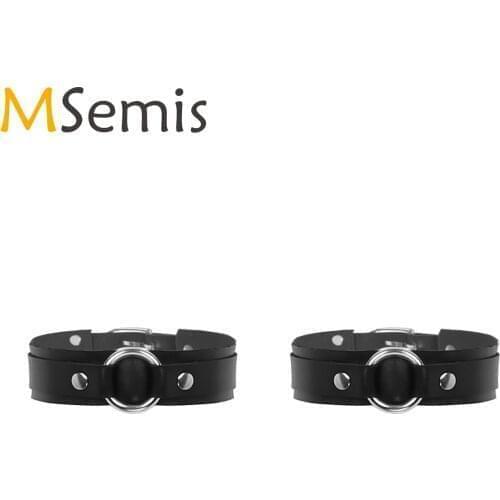 MSemis 1 Pair Men Black PU Leather Cuff Strap Vintage Punk Goth Sexy Armbands Buckle Straps Adjustable Upper Arm Bangle Clubwear