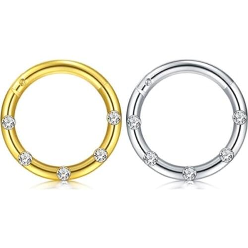 10pcs/lot Free Shipping Titanium Gems Seamless Hinged Segment Ring Clicker Cartilage Nose/Lip/Ear Hoop Septum 16G Shine New