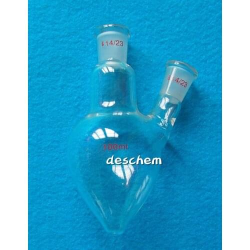 100ml,14/23,2-Neck,Glass Pyriform Flask,Twins Necks,Lab Pear Shape Bottle