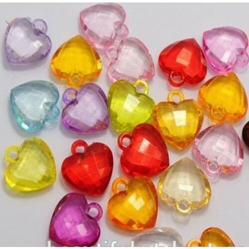 100pca 50pcs 25pcs 10pcs Mixed Color Transparent Acrylic Faceted Heart Pendants 19X18mmmm Dangle Charms