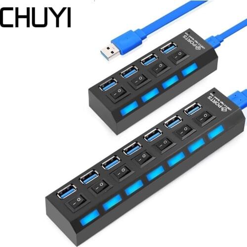4/7 Ports USB Hub 3.0 With EU/AU/US/UK External Power Adapter 5 Gbps USB 3.0 Hub Splitter With On/Off Switch For PC Accessories