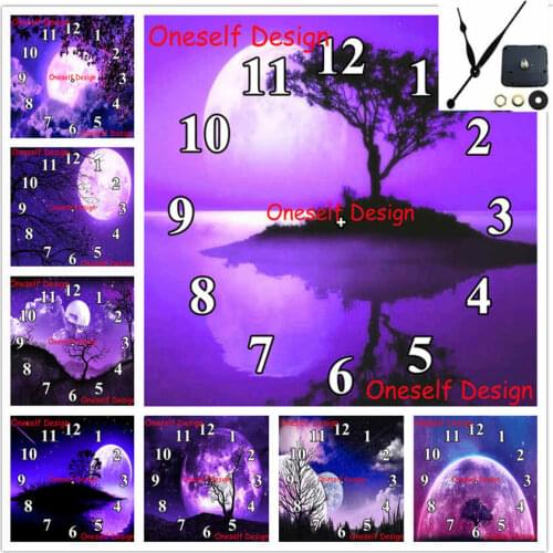 5d diamond embroidery full clock 5d diamond painting full with Mechanical clock moon and tree diamond mosaic sale wall sticker