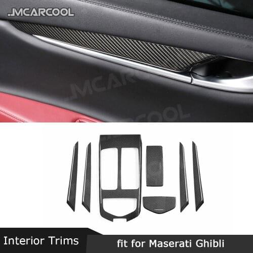 Car Center Console Gear Shift Panel Box Door Dry Carbon Fiber Inner Trim Strips Covers Stickers for Maserati Ghibli 2014-2019