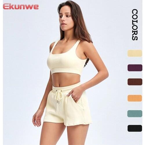 Seamless Fitness Suits Women Sprotswear Ribbed Gym Tanks Tops Shorts Sports Two Pieces Sets Training Outfit Workout Yoga Suits