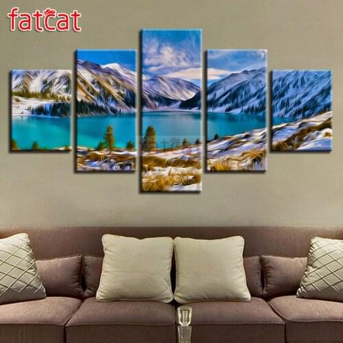 FATCAT Big Almaty Lake 5 Piece Diy Diamond Painting Full Square Round Drill Diamond Embroidery landscape Home Decor AE1174