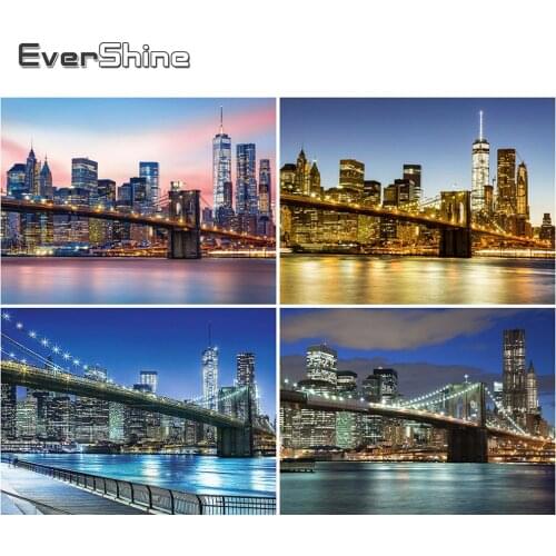 EverShine Diamond Painting Bridge Cross Stitch Diamond Mosaic City Night Landscape Bead Embroidery Rhinestones Art Wall Decor