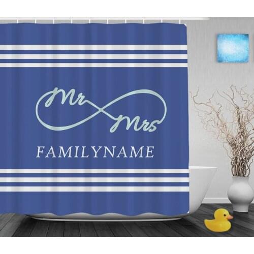 Personalize Blue Infinity Mr And Mrs Shower Curtain Custom Family Name Bathroom Curtains Polyester Waterproof Fabric With Hooks