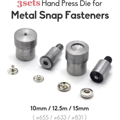 KALASO 3Sets Metal Snap Buttons Fasteners 10mm 12.5mm 15mm Dies Mould Tool For Hand Press Machine DIY Craft Supplies