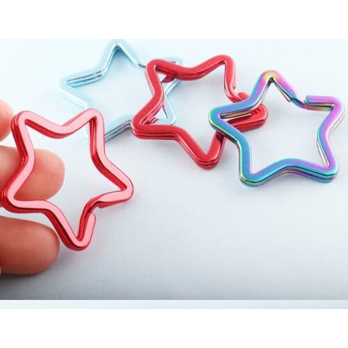 Rainbow Color Star Shape Keyrings Metal Split Rings for Key Chain Wholesale Lanyard Findings DIY Gift Hardware