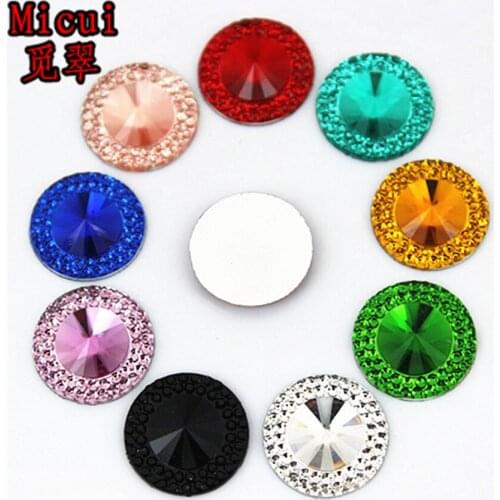 Micui 100pcs 16mm Round Resin Rhinestone Pointed Surface Flatback Stone Beads For DIY Wedding Decoration ZZ441