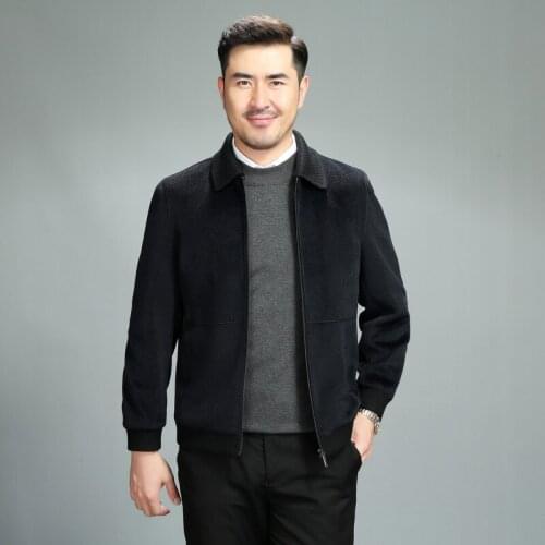 Mens Jacket Dad Coat Fall Winter Casual Short Faux Mink Lapel Top Thick Warm Zipper Jacket Parka Detachable Collar Design