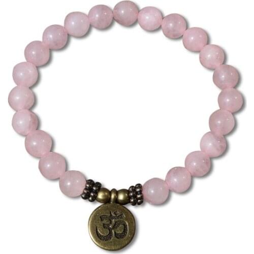 Men Women Mala OM Carnelian Bracelets Lotus Buddha Yoga Charm Wrist Matte Pink Stone Beaded Wrist Boho Yoga Bracelets