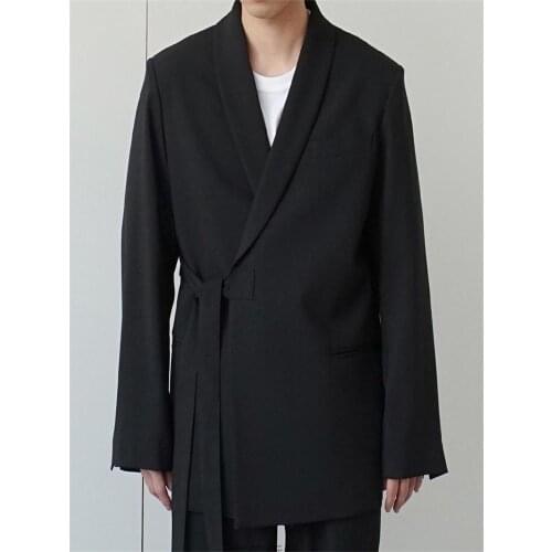 Mens suit 2019 autumn and winter new handsome long loose belt pure color wild suit young people fashion trend mens clothing