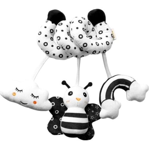 F62D Bite-Free Soft Animal Bell Rattle for Baby Black & White Eye Sensing Interactive Car Seat Toy Rattle Crib Squeaker Doll