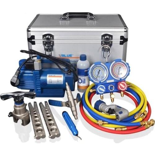 VALUE 7in1 VTB-5A Refrigeration Repair Tool Set With Aluminum alloy box Refrigeration Toolbox Set Flare Device Vacuum Pump