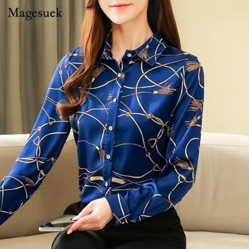 New Silk Shirt Womens Korean 2021 New Autumn Long Sleeve Casual Cardigan Print Women Blouse and Tops Blusas Mujer 8185 50