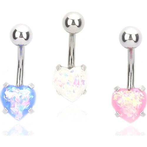 New Navel button drill navel nail Titanium steel human puncture jewelry anti allergy opal Navel Ring blue pink white color