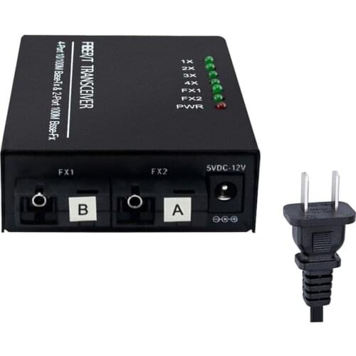 Ethernet Optic Fiber Converter Switch 4*RJ45 2* Fiber SC Single Mode US Plug