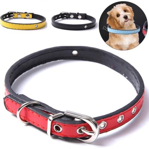Dog PU Leather Collar Pet Necklace Safety Adjustable Small Cat Leash Cat Hardness Cat Pet Collar For Chihuahua Soft Pet Supplies