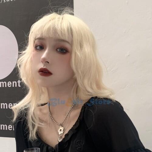 Harajuku Blonde Gray Lolita Wig Women Short Curly Hair Golden Fringe Bangs Adult Chic Girls Cosplay Daily Wear