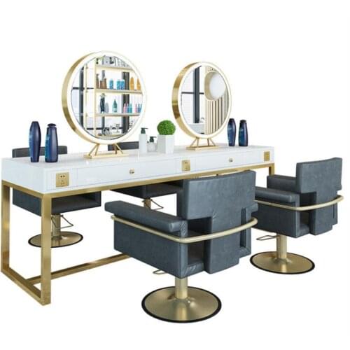 Hairdresser dressing table Barber shop double-sided mirror with lights Dressing table