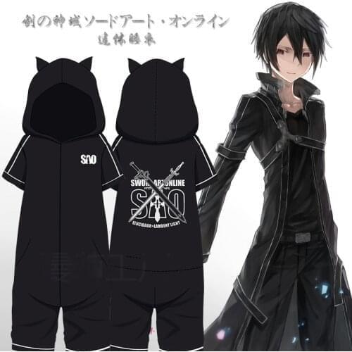 Anime Sword Art Online Cosplay Kirigaya Kazuto pajamas Cos Halloween Party men&women Cotton short sleeve pajamas