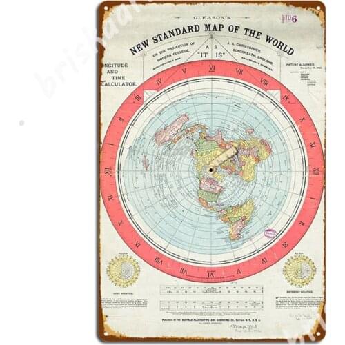 Flat Earth - Gleasons Map Metal Signs Wall Mural Party Plates Retro Tin sign Posters