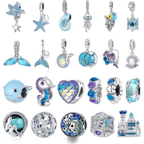 WOSTU Authentic 925 Sterling Silver Dream Ocean Heart Beads Charms Pendants Fit Original Bracelets Women DIY Fine Jewelry Gift