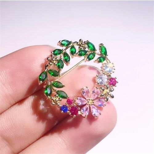 Luxury Zircon Wreath Brooches for Women Vintage Coloreful Rhinestone Floral Brooch Bouquet Wedding Jewelry Flowers Broche
