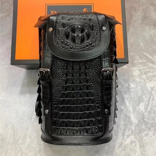 CHIC Designer Authentic Crocodile Skin Mens Casual Travel Backpack Exotic Genuine Alligator Leather Male To-handle Bag Pack