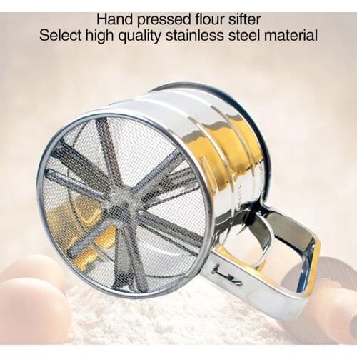 1PC Hand Pressure Stainless Steel Flour Sieve Cup Type With Scale Powder Sieve Small Cake Accessories Sugar Sieve Baking Filter