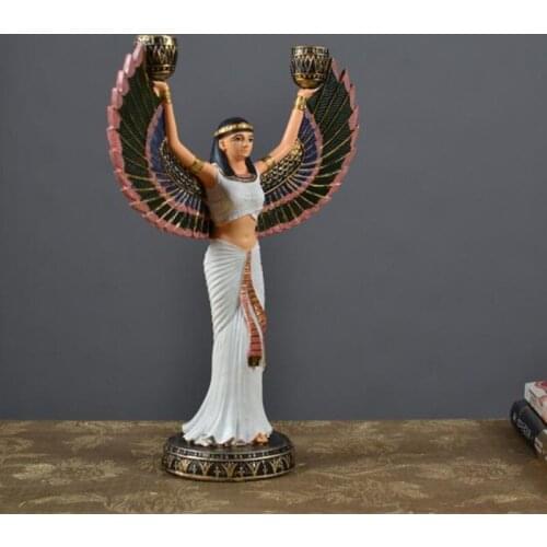 ANCIENT EGYPT GOD ISIS GODDESS STATUE RESIN CRAFTS WING CANDLEHOLDER ART SCULPTURE HOME DESKTOP DECORATION SOUVENIRS R2908
