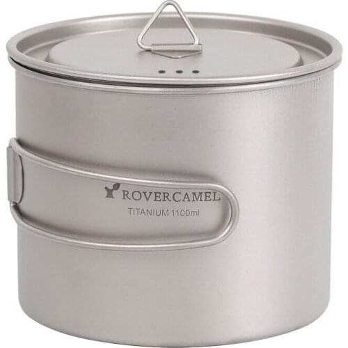 Tiartisan 1100ml Titanium Cup Pot Ultralight Portable Hanging Pot with Lid and Folding Handle Outdoor Camping Hiking Backpack