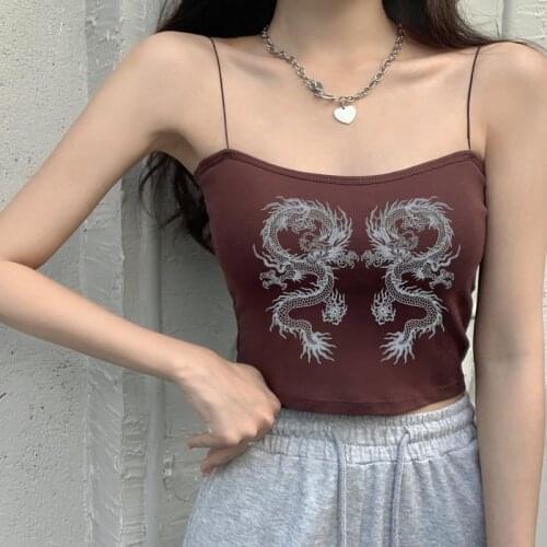 Harajuku crop top dragon women clothing y2k summer grunge tank top sexy sling casual vintage bustier e girl alt clothes топ