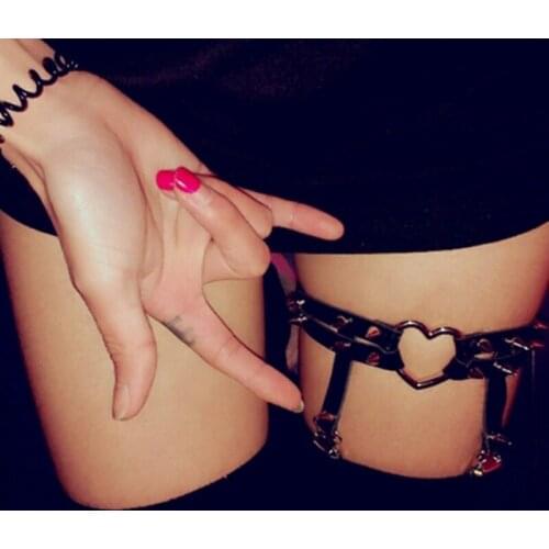 Body Jewelry Sexy Rock Pub Punk Garter Belt Rivets Leg Ring Thigh Harness Heart Black PU Leather Vintage Suspenders Women Girls