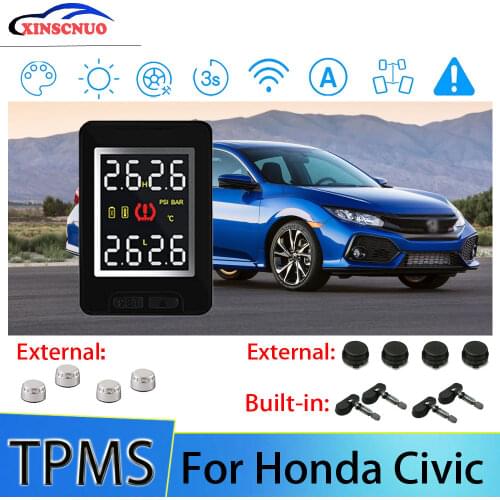 Smart Car TPMS Tire Pressure Monitor System For Honda Civic With 4 Sensors Wireless Alarm Systems LCD Display TPMS Monitor